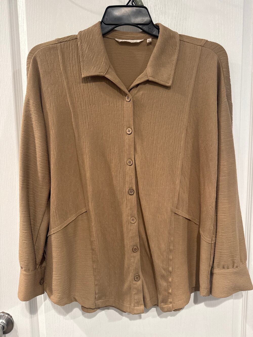 Soft Surroundings PL Petite Large Brown Ribbed Button Front Oversized Top